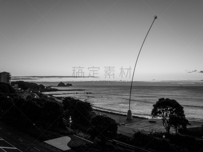 新普利茅斯,黑白图片,晕影效果,新西兰,海岸线,颗粒质感,水平画幅,无人,复古,摄影