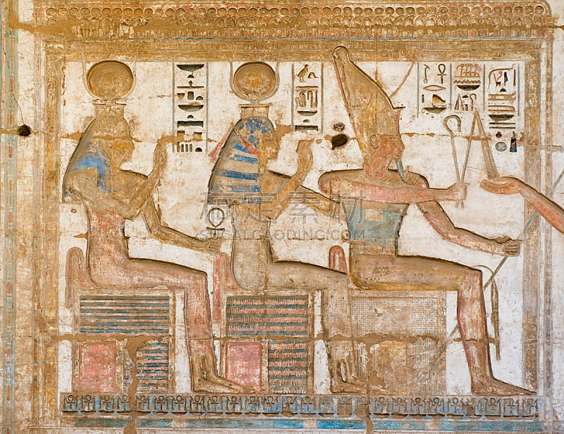 墙,绘画艺术品,水平画幅,古老的,埃及,石材,中东,埃及神像,彩色图片
