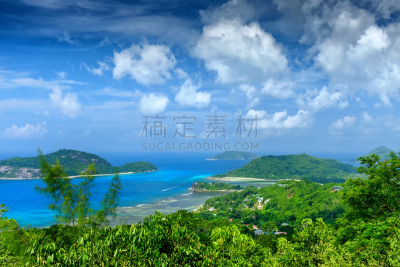塞舌尔,印度洋,圣泰瑞沙,马埃,天空,成一排,旅游目的地,水平画幅,高视角,无人