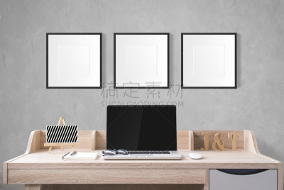 边框,工作室,计算机,空白的,桌子,办公用品,墙,笔记本,辛勤工作,水泥