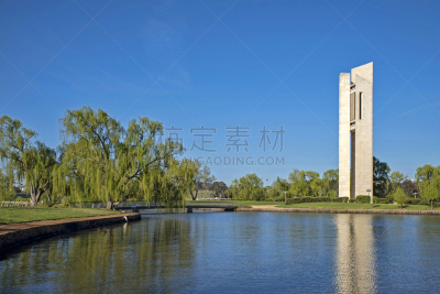 全景,湖,钟楼,堪培拉,钟琴大钟,自然,纪念碑,水平画幅,山,无人