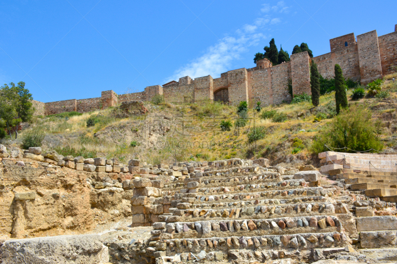 圆形剧场,过去,都市风景,罗马风格,alcazaba,马拉加省,古董,著名景点,废墟,古代史