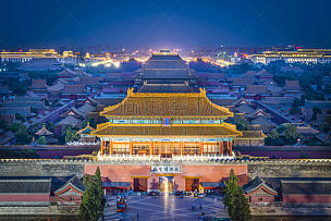 北京,故宫,景山公园,夜晚,著名景点,大门,水平画幅,无人,曙暮光,户外