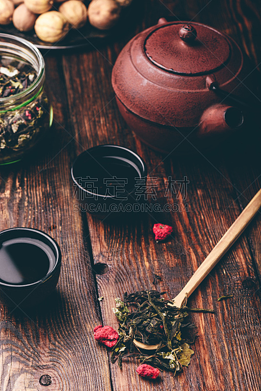 茶,碗,茶壶,汤匙,覆盆子,绿茶,垂直画幅,无人,传统,早晨