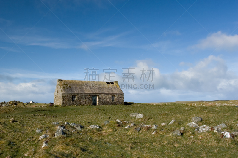 小房间,岛,南尤伊斯特,外赫布里底群岛,天空,水平画幅,岩石,无人,苏格兰,房屋