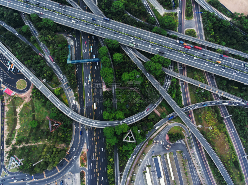航拍视角,公路,深圳,环形路,路口,十字路口,多车道公路,水平画幅,高视角,陆用车