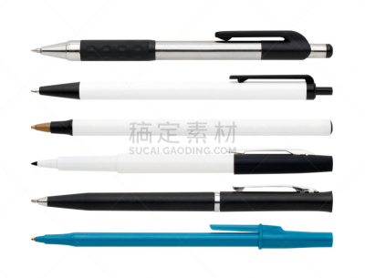 水笔,距离标记,办公室,办公用品,水平画幅,无人,蓝色,写字器具,白色背景,尖利