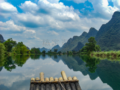 木筏,漓江,丽江,阳朔,桂林,喀斯特,水,美,水平画幅,山