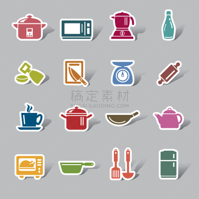标签,用具,彩色图片,厨房器具,计算机图标,电饭锅,酱料刷,滤茶器,开瓶器,多士炉