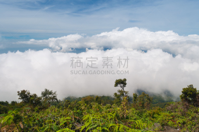 山,墨拉皮火山,雾,火山,在上面,云景,天空,气候,水平画幅,无人