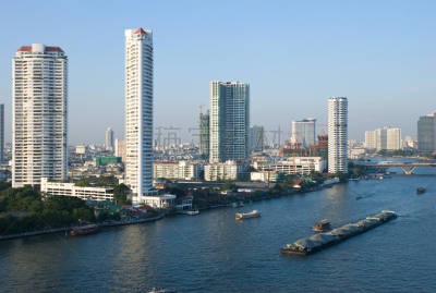 湄南河,泰国,曼谷,水,水平画幅,无人,交通,高架火车,户外,都市风景
