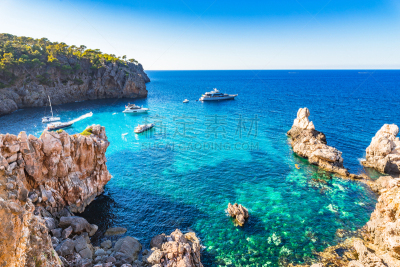 海滩,风景,地中海,岛,西班牙,马略卡,自然美,海湾,水,美