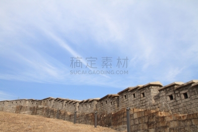 城墙,首尔,韩国,天空,水平画幅,墙,景观设计,无人,蓝色