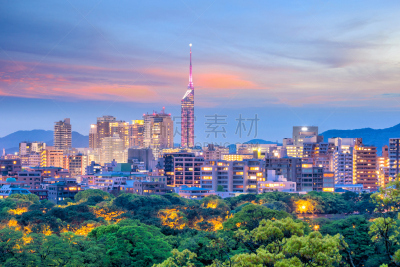 城市天际线,日本,福冈市,办公室,天空,水平画幅,夜晚,城市扩张,曙暮光,旅行者