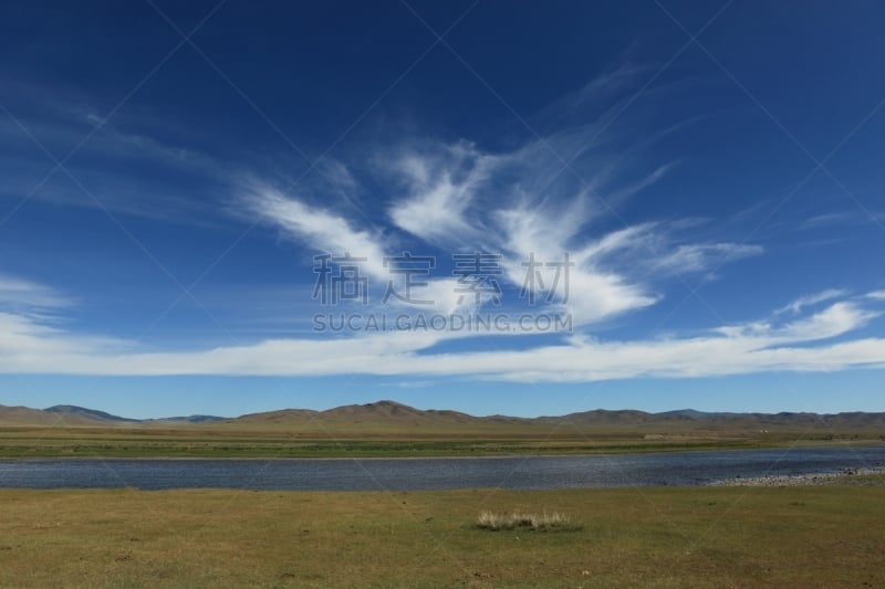 蒙古,草地围场,自然,天空,草地,柳树,水平画幅,野地,地形