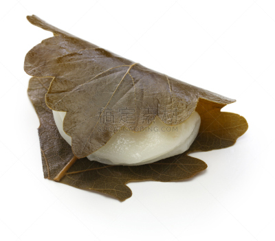 传统,日本,甜食,橡叶麻糬,饮食,水平画幅,无人,五月,赤豆,白色背景