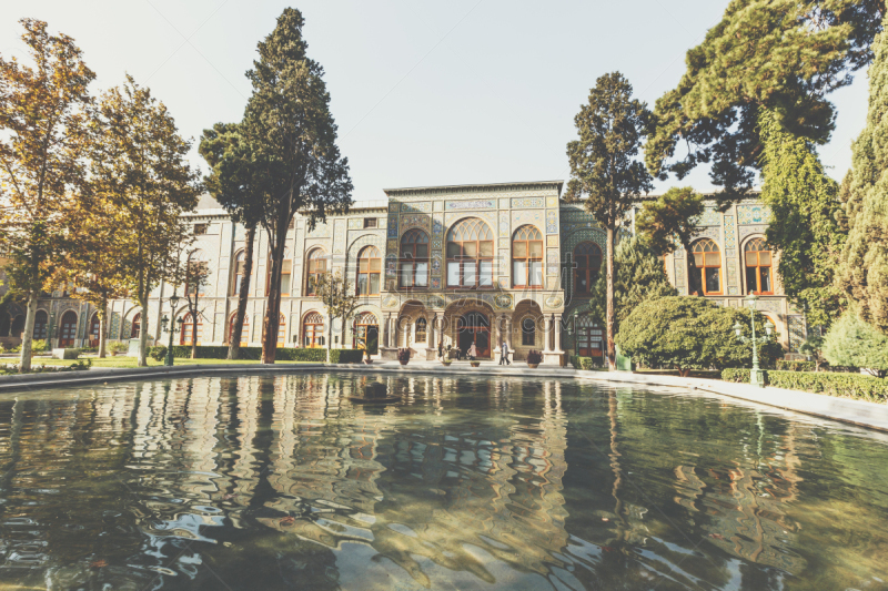 View of Salam Hall building, part of Golestan Palace in Tehran, capital of Iran