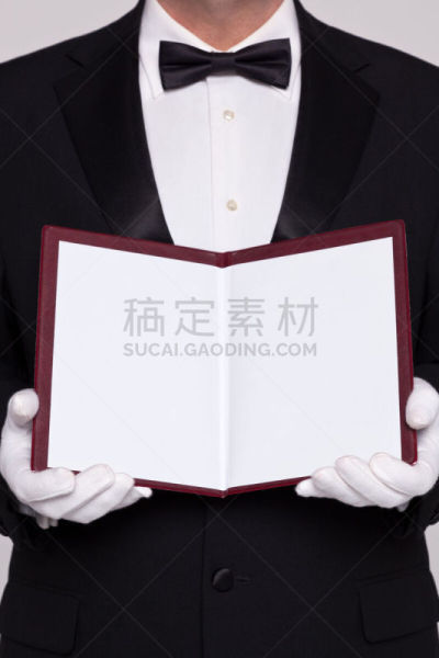 菜单,空白的,拿着,男招待,开领,垂直画幅,仆人,留白,男性,仅男人