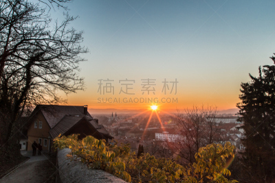 卢布尔雅那,伦敦城,水平画幅,山,古老的,旅行者,户外,要塞,都市风景