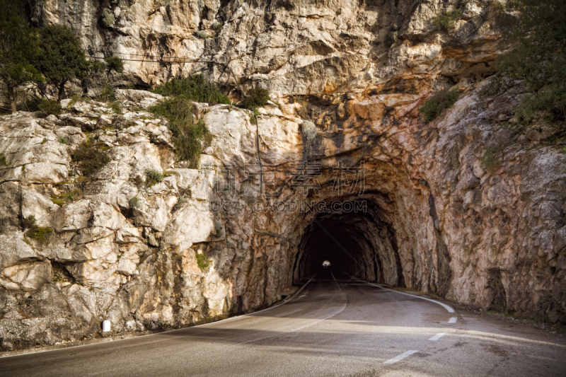 公路隧道,进口标志,sierra de tramuntana,苦尽甘来,水平画幅,无人,古老的,交通,巴利阿里群岛,石头