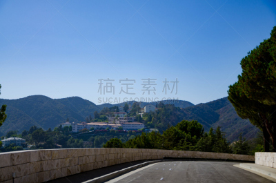 盖蒂中心,路,城市扩张,天空,留白,美国西部,水平画幅,无人,夏天