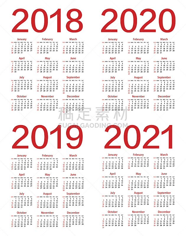 2021,2019,日历,2018,矢量,2020,星期,垂直画幅,办公室,无人
