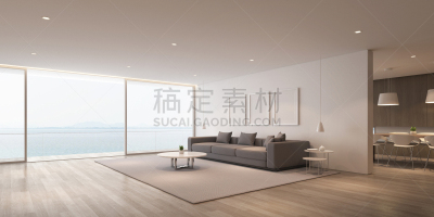 热,华贵,木材,沙发,三维图形,起居室,极简构图,白色,相框,海洋