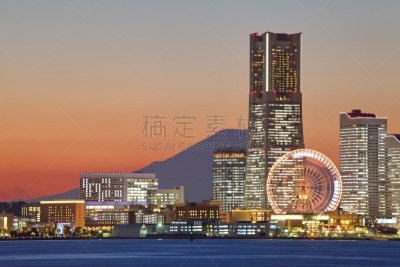 横滨,山,城市天际线,在上面,水平画幅,建筑,无人,蓝色,日本,户外