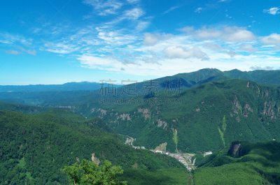 层云峡,日本,北海道,山谷,大雪山国家公园,天空,水平画幅,无人,户外,航拍视角