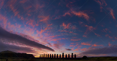 黎明,国际著名景点,远古的,考古学,云景,图像,莫阿尼雕塑群,无人,亚虎同卡瑞奇,复活节岛