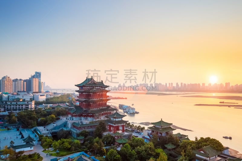 黄昏,滕王阁,南昌市,天空,水平画幅,无人,户外,都市风景,长江,亭台楼阁