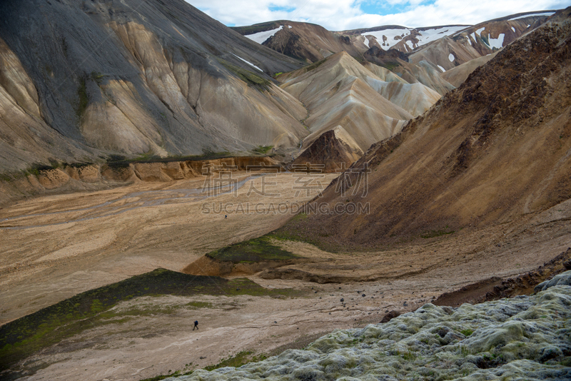 火山,兰德玛纳,fjallabak nature reserve,冰岛国,山,灰色,橙色,雪,草,色彩鲜艳