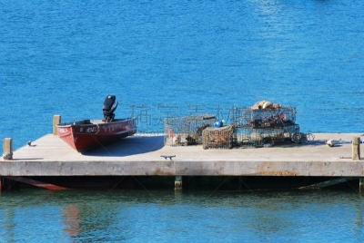 船,码头,缅因州,摩托艇,商用码头,海港,蟹笼,海岸线,夏天,户外