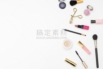 个人随身用品,彩妆,女性,平铺,美,润唇膜,唇膏,水平画幅,正上方视角,粉红色的眼影