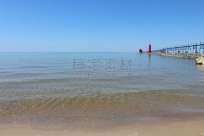 密歇根湖,密歇根,水,天空,美,美国,湖岸,水平画幅,码头,无人