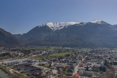 阿尔卑斯山脉,海洋,巨大的,城镇,水,天空,美,风,水平画幅,云