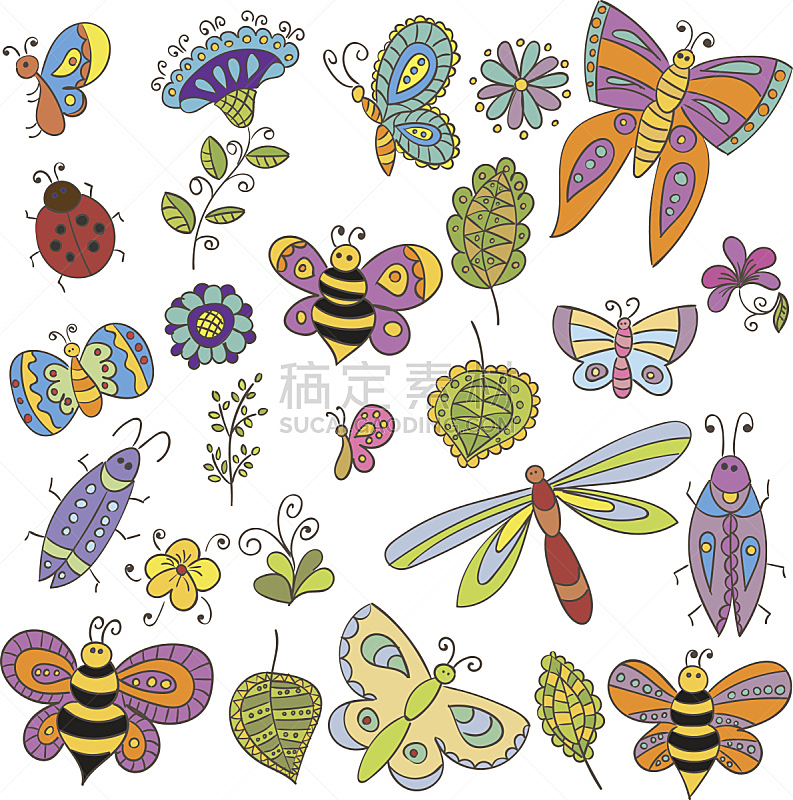 叶子,昆虫,矢量,式样,仅一朵花,蝴蝶,动物,卡通,森林,纺织品