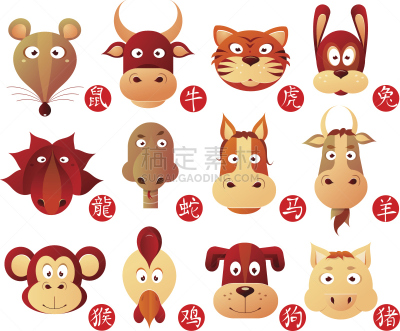 十二生肖,蛇年,马年,公猪,黑猩猩属,象形文字,野牛,野兔,虎,猴子