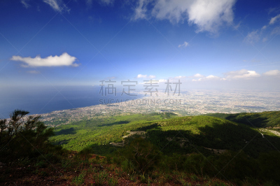 阿玛菲海岸,索伦托半岛,普罗其达,伊斯基亚岛,维苏威火山,卡普里,阿玛尔菲,那不勒斯海湾,水平画幅,山
