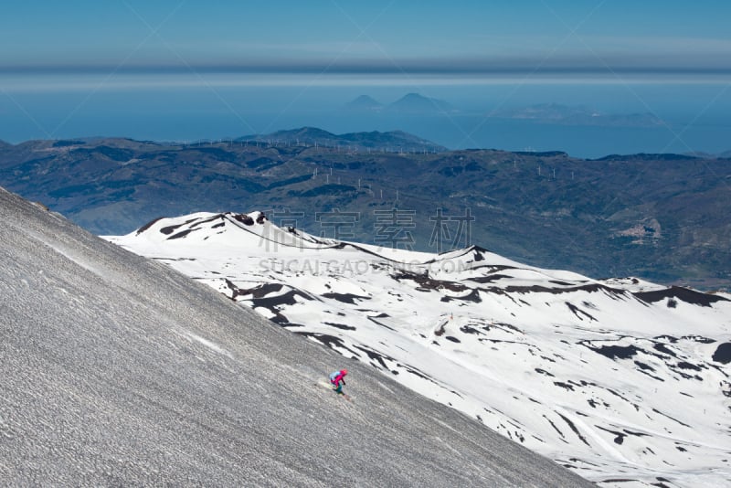 埃特纳火山,滑雪运动,伊奥利亚群岛,斯托伦波里岛,丽巴瑞群岛,背景,西西里,自然,水平画幅,雪