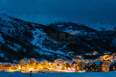 黄昏,山庄,法尔梅尼尔,乡村,度假村,牧人小屋,夜晚,天空,雪