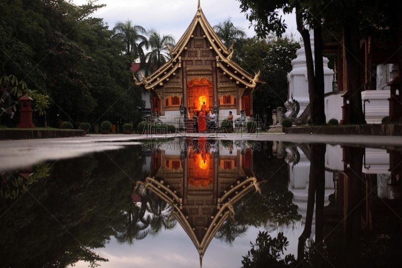 帕辛寺,亚洲,清迈省,泰国,僧院,水平画幅,建筑,寺庙,无人,摄影