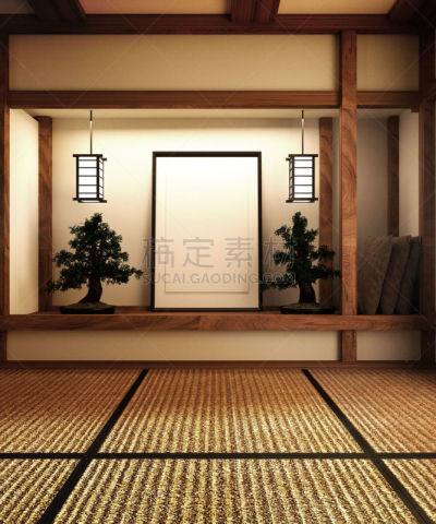 空的,三维图形,日本,塌塌米垫,设计师,轻蔑的,自然美,莫斯特,住宅房间,正下方视角