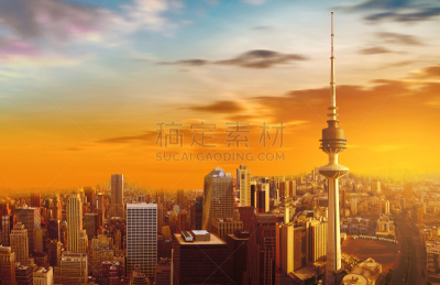 科威特市,城市天际线,liberation tower,科威特,迪拜,天空,水平画幅,建筑,无人,绘画插图