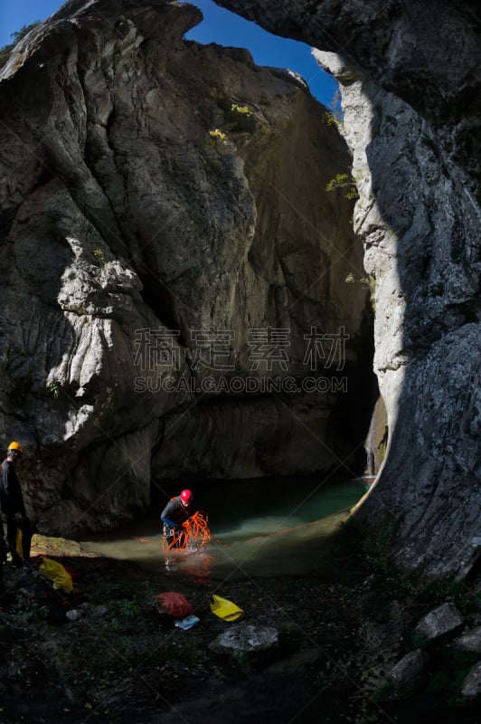 峡谷,系住,垂降,垂直画幅,水,运动头盔,结束,支撑,活动,旅游