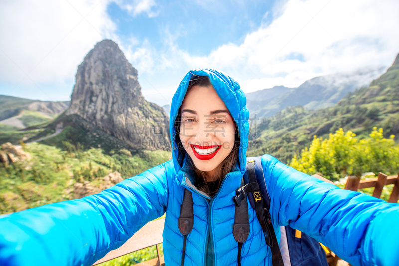 戈梅拉,女人,山,岛,金丝雀,水,天空,旅行者,北美歌雀,青年人