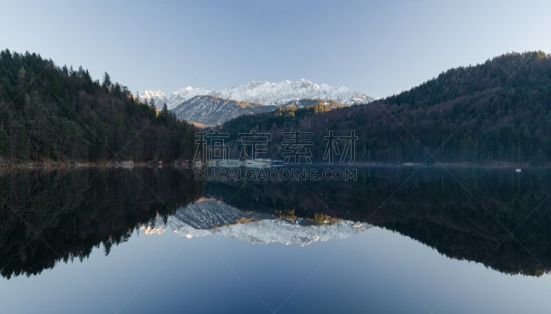 湖,全景,库夫施泰因,水,水平画幅,雪,无人,偏远的,户外,巴伐利亚