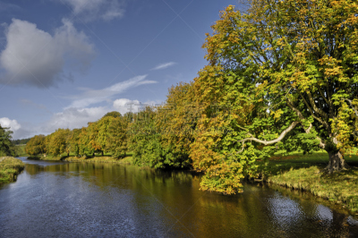 wharfe 河,沃夫河,发际线后移,约克郡谷地,水,天空,公园,国家公园,水平画幅,枝繁叶茂