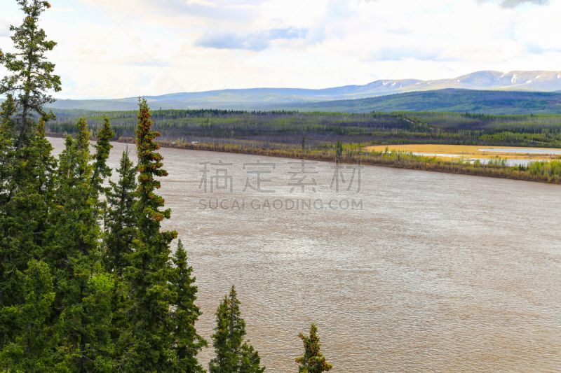 育空河,阿拉斯加,道尔顿高速公路,水平画幅,高视角,银行,山,主干路,无人,巨大的