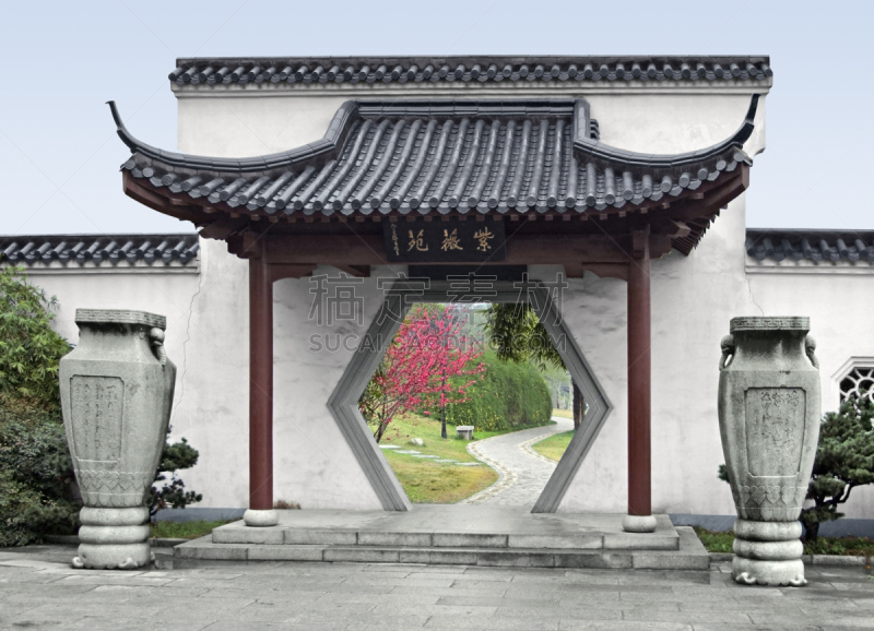 大门,门前露台,底座,正面视角,公园,石墙,水平画幅,墙,无人,东亚
